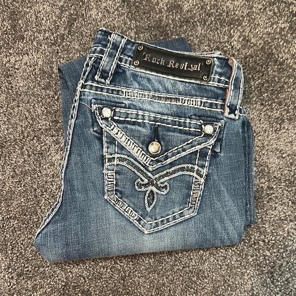 Rock Revival Blue Denim Jeans with Stitch Detailing - Picture 1 of 3